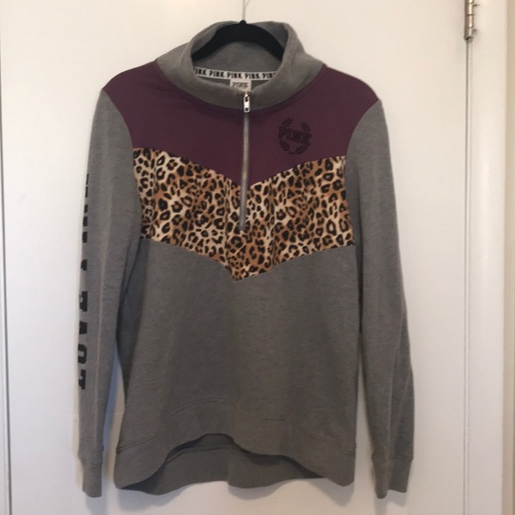 PINK Victoria's Secret Tops - Victoria’s Secret PINK Leopard Print half zip